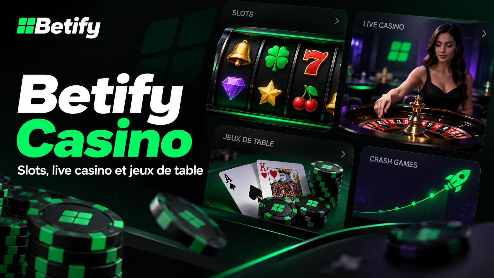 Machines à sous, live casino, jeux de table et crash games sur Betify